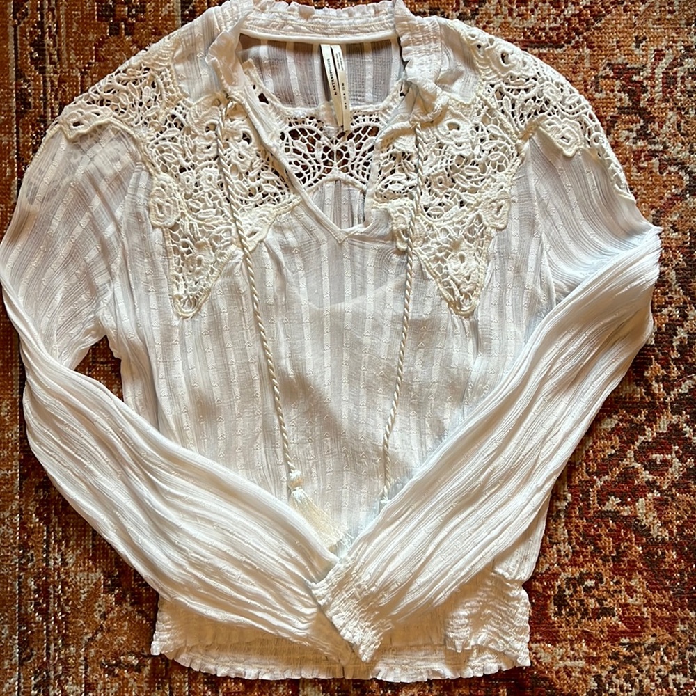 White gauzy gorgeous detail top from Anthropologie